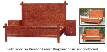 Solidwood Bed w/ Bamboo Carved Headboard and Footboard